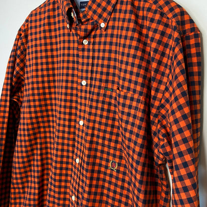 Vintage Tommy Hilfiger Orange Plaid Button Down Long Sleeve Shirt - Men's Size M